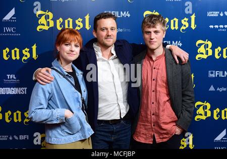 Jessie Buckley, Michael Pearce and Johnny Flynn attending a screening of new film Beast at the Ham Yard Hotel in London. Stock Photo