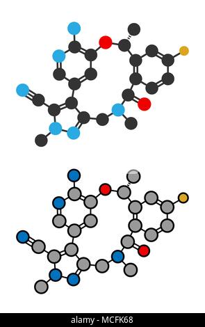 Lorlatinib cancer drug molecule. Stylized 2D renderings. Stock Vector