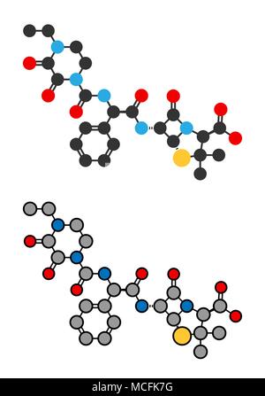 Piperacillin antibiotic drug molecule. Stylized 2D renderings. Stock Vector