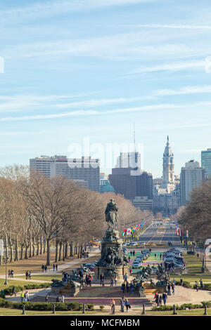 Philadelphia, Pennsylvania - Benjamin Franklin Parkway and Eakins Oval viewed from Philadelphia Museum of Art Stock Photo