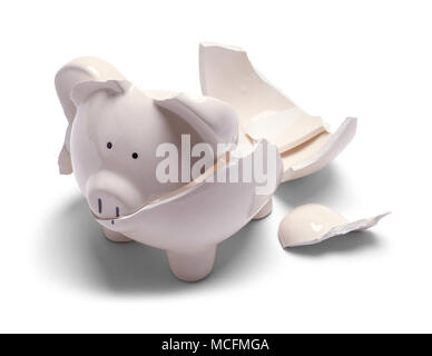 Small Broken Piggy Bank Isolated on a White Background. Stock Photo