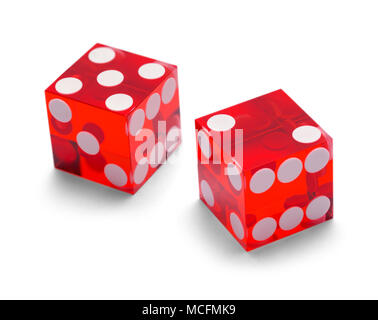 Red Casino Gambling Dice Isolated on White Background. Stock Photo