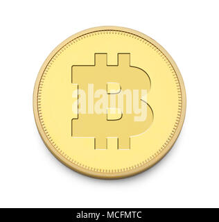 Single Gold Bitcoin Isolated on a White Background. Stock Photo