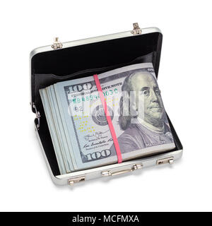 Small Breifcase Full of Money Isolated on a White Background. Stock Photo