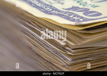 Close Up View of a Stack of Hundred Dollar Bills. Stock Photo