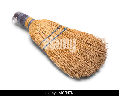 Old Staw Hand Broom Isolated on White Background. Stock Photo