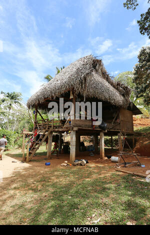 PANAMA, MAR 31: Native indian Thatched hut home at the Embera Indian village. March 31 2018. Embera Parara Puru Chagres River Panama Stock Photo