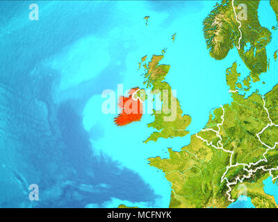 Ireland highlighted in red from Earth’s orbit at night with visible ...