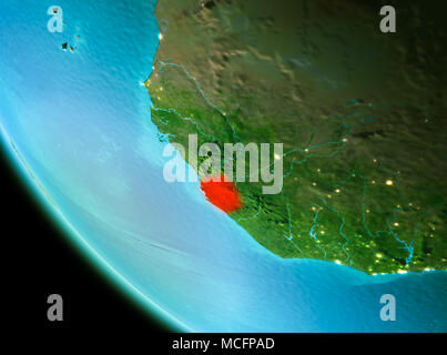 Satellite morning view of Sierra Leone highlighted in red on planet ...