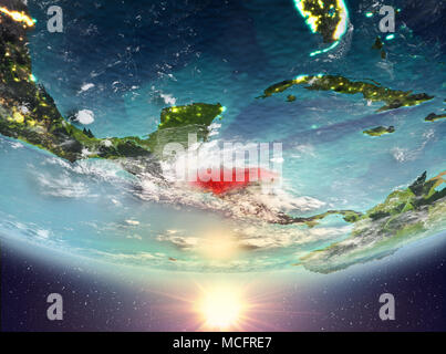 Honduras during sunrise highlighted in red on planet Earth with visible ...