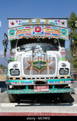 Decorated truck in Paro, Bhutan Stock Photo