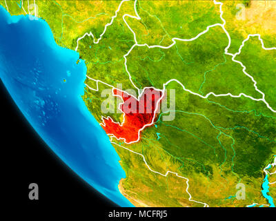 Congo highlighted in red on planet Earth with visible borders. 3D illustration. Elements of this image furnished by NASA. Stock Photo