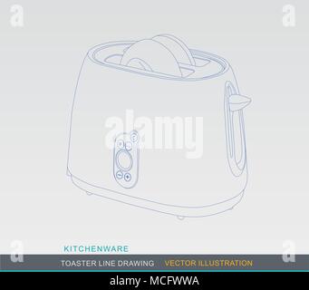 Line Drawing of Kitchen Tabletop Toaster Stock Vector