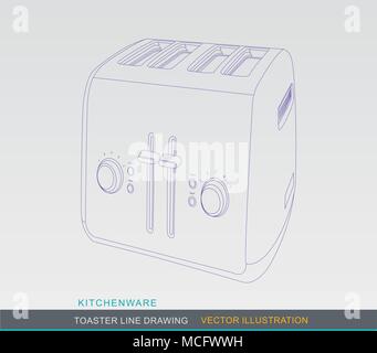 Line Drawing of Kitchen Tabletop Toaster Stock Vector