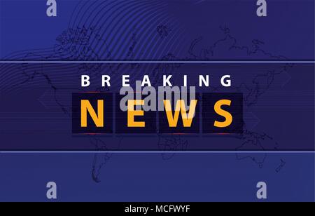 Graphical Breaking News Background with news text on Bluish Outline World map Background. Stock Vector