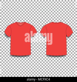 Red men's t-shirt template v-neck front and back side views. Vector of ...