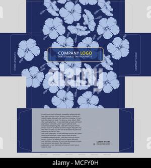 Flowers on dark blue background. Tissue box template concept, template for Business Purpose, Place Your Text and Logos  and Ready To GO For Print. Stock Vector