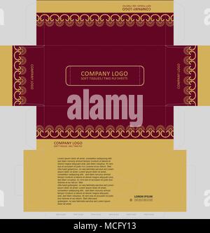 Decorated repeatable gold lace border on tissue box. Tissue box template concept, template for Business Purpose, Place Your Text and Logos and Ready t Stock Vector