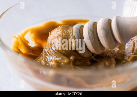 Whipped Honey Cream with Honey Dipper. Organic Food Stock Photo