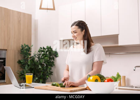 Jolly female blogger recording video Stock Photo