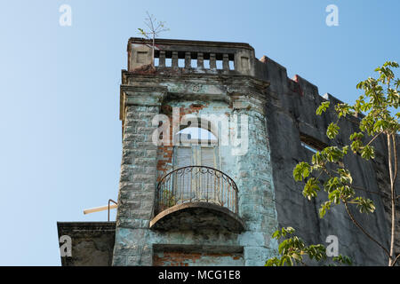 historic building facade  in old town center (Casco Viejo) in Panama City Stock Photo