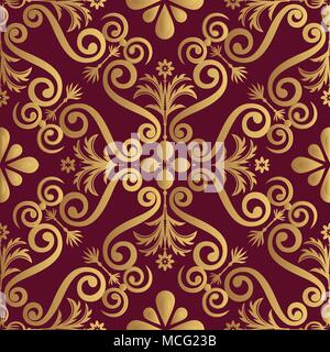 Ornamental luxury pattern design, golden color on black background Stock Vector