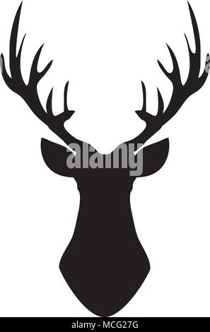 vector illustration of deer head silhouette with antlers Stock Vector