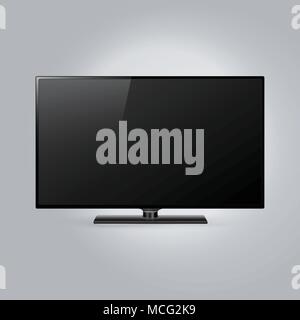 Wide screen black television isolated on gray background Stock Vector
