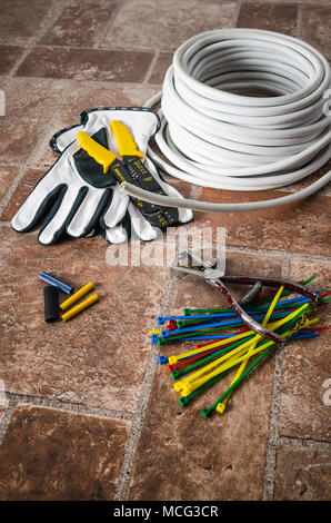 Tools for electricians crimpers and accessories, close-up Stock Photo