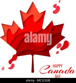Happy Canada Day vector holiday poster with red paper cut canada maple leaf. 1th of July celebration background Stock Vector