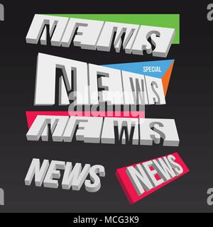 3D colorful news elements on dark background, vector illustration Stock Vector