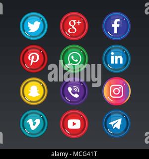 Tehran Province- IRAN-July 19, 2017  Colorful Social Media Icons, vector illustration Stock Vector