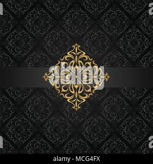 Abstract dark seamless pattern with golden element, vector illustration Stock Vector