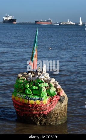 Art on the River Tagus Waterfront Promenade Cafes and Relaxation, Lisbon - Lisboa, Portugal  Portuguese. Stock Photo