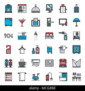 Hotel Service fill outline icon, isolated on white background Stock Vector