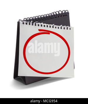 Torn Calendar Page with Red Marker Circle Isolated on White Background. Stock Photo