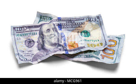 Two Hundred Dollar Bills Wrinkled an Crushed Isolated on White. Stock Photo