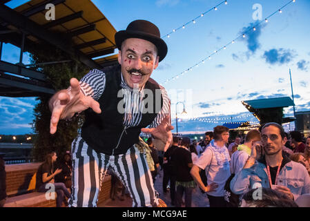 Creative South's Carnival of Wonder bridge party on the Pedestrian Bridge spanning the Chattahoochee River beween Columbus, GA and Phenix City, AL. Stock Photo