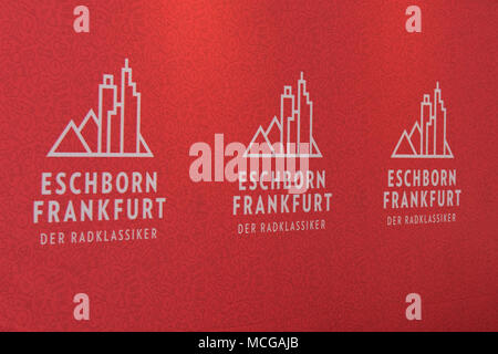 Eschborn, Germany. 16th Apr, 2018. Press conference of the Eschborn-Frankfurt Cycling race, an annual classic cycling race starting in Eschborn and finishing at Opernplatz in Frankfurt, Germany. Credit: Markus Wissmann/Alamy Live News Stock Photo