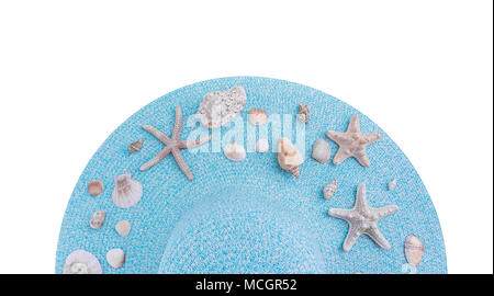 Starfish and seashells on a hat. Stock Photo