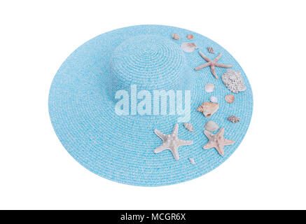 Starfish and seashells on a hat. Stock Photo