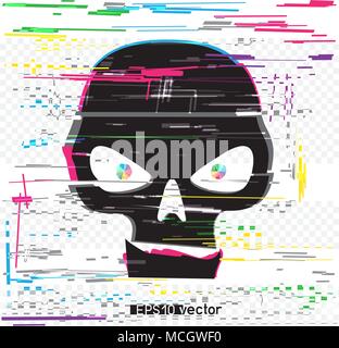 black glitch hacker skull Stock Vector