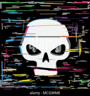 white glitch hacker skull Stock Vector