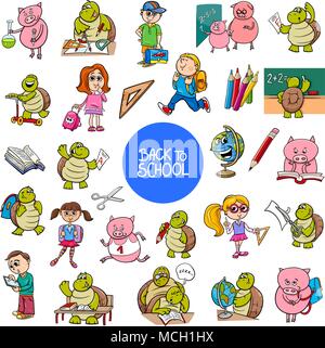 Cartoon Illustration of School and Education Characters and Objects Large Set Stock Vector