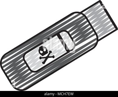 doodle memory usb technology with danger skull vector illustration Stock Vector