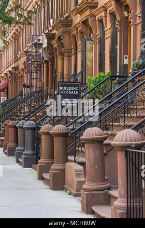New York City brownstones in Harlem. Stock Photo