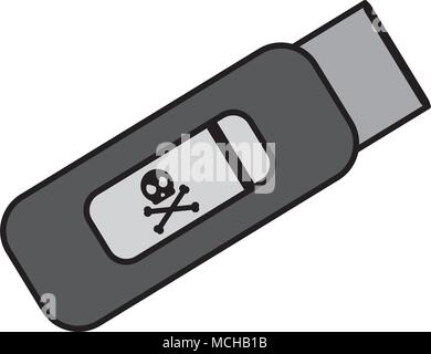 color memory usb technology with danger skull vector illustration Stock Vector