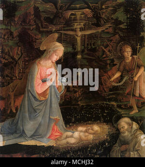 Adoration of the Child with Saint Bernard and the Young Sain Stock Photo