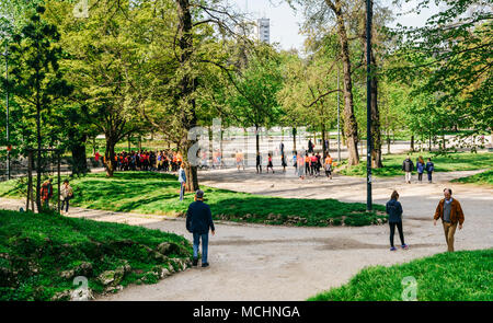 Milan, Italy - April 14th, 2018: Runners in the Montanelli park Stock Photo
