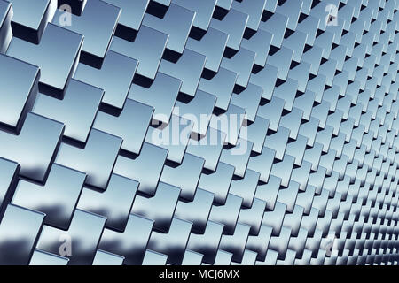 Metallic cubes array in repeating pattern, abstract 3d rendering illustration of boxes as background Stock Photo